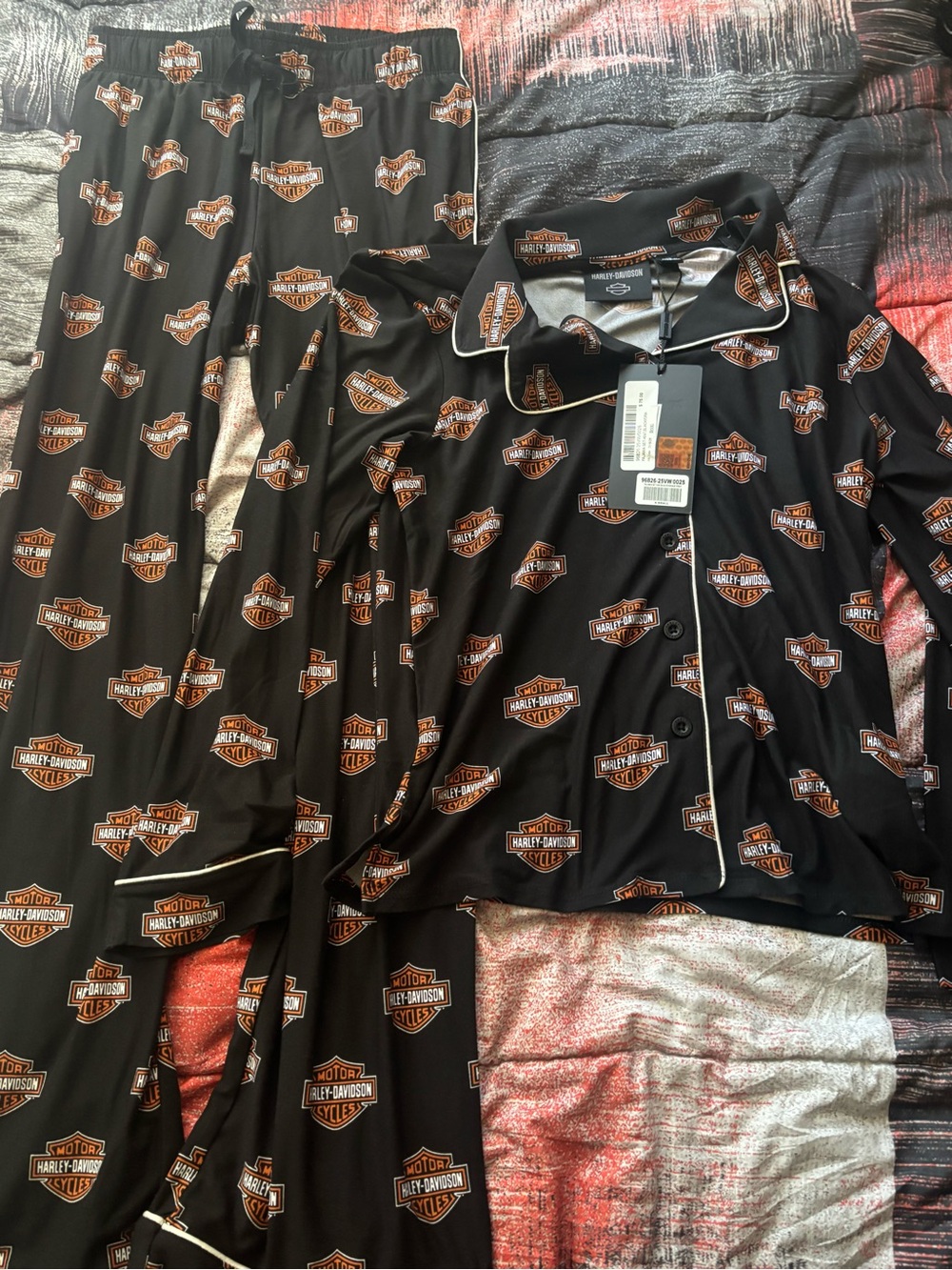 Harley-Davidson Black & Orange Shield Logo Women's Pajama Set XS
